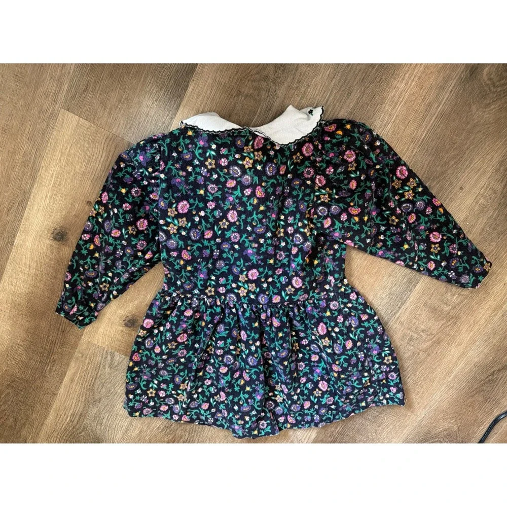 Vintage OshKosh Bgosh 4T Floral Corduroy Dress Embroidered Collar Made in USA‎